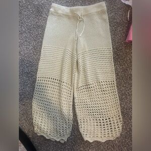 Women's Cream Crochet Wide-Leg Pants
